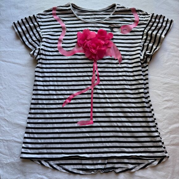 Girls Black/White Striped Wonder Nation Flamingo T-Shirt XXL Short Sleeve - Picture 2 of 5